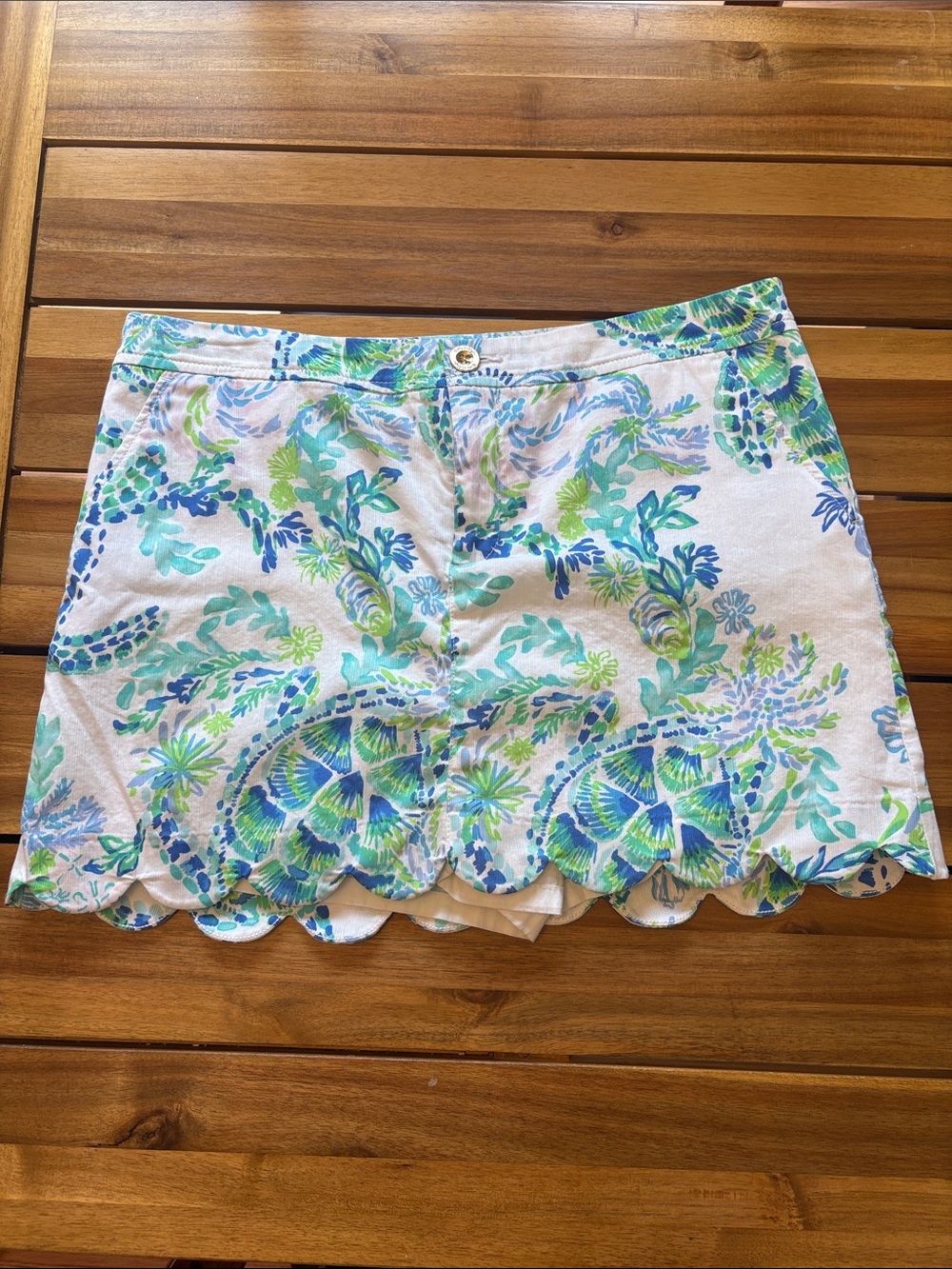 Lilly Pulitzer Blue Green Floral Scallop Hem Skort